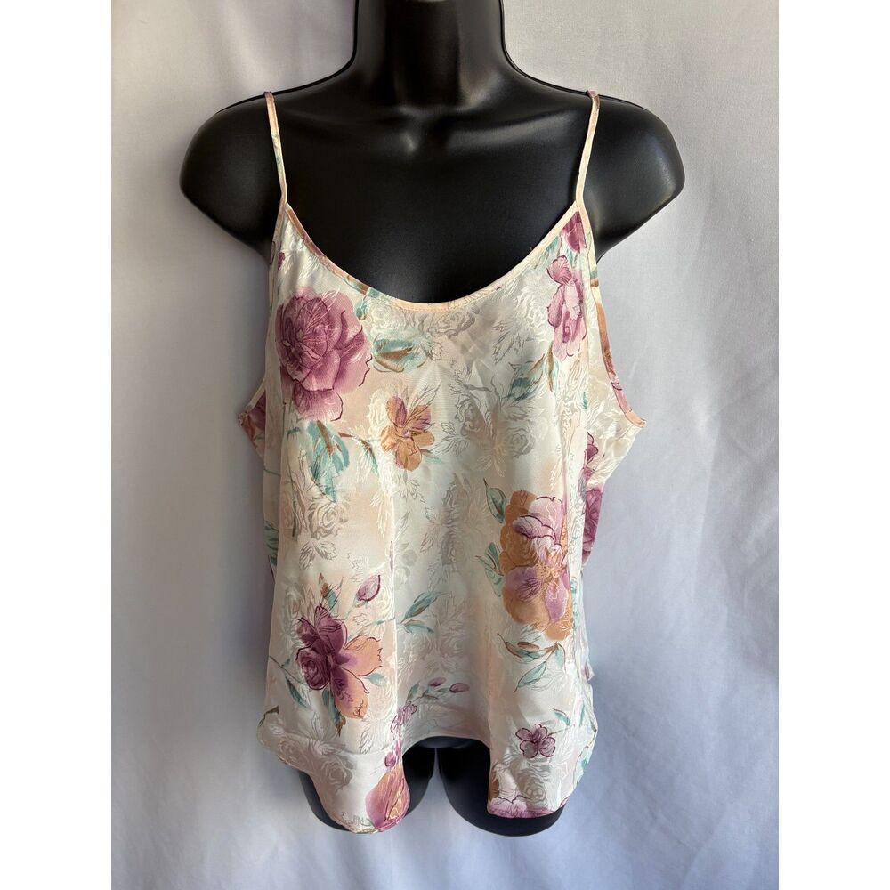 Vintage California Dynasty Floral Cream Cami Slip Size L Lingerie Night Shirt